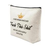 Bolsa de maquillaje de lona de algodón, divertida bolsa de cosméticos para mujeres, regalos de cumpleaños, amistad, viajes para ella, con cita inspiradora A Wise Woman Once Said, White, A Wise Women