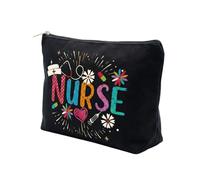 Bolsa de maquillaje de lona de algodón, divertida bolsa de cosméticos para mujeres, regalos de cumpleaños, amistad, viajes para ella, con cita inspiradora A Wise Woman Once Said, Black, Enfermera