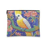 Bolsa de maquillaje de loro exótico, organizador de viaje floral vibrante para mujeres, bolsa portátil bordada con cremallera, elección perfecta para festivales de primavera, Azul, 7x9 Inch, loro