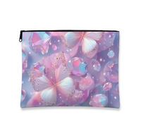 Bolsa de maquillaje de mariposa, bolsa de viaje de fantasía de piedras preciosas pastel para mujer, bolsa portátil pequeña de lona con cremallera, regalo de primavera y Pascua, organizador de neceser