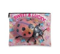 Bolsa de maquillaje de mariquita, bolsa de cosméticos con purpurina dulce y afortunada para mujer, pequeña bolsa portátil con cremallera, bonita bolsa de aseo de viaje, organizador de regalo para
