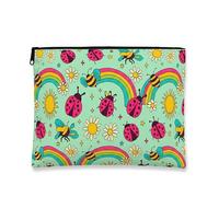 Bolsa de maquillaje de mariquita juguetona, bolsa de viaje para cosméticos de arcoíris colorido para mujer, organizador portátil con cremallera pequeña, bolsa de aseo para el cuidado de la piel de