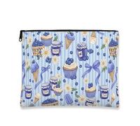 Bolsa de maquillaje de mermelada de arándanos, bolsa de cosméticos de postre vintage para mujer, organizador portátil de lona con cremallera, bolsa de aseo de verano para el cuidado de la piel, Azul
