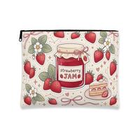 Bolsa de maquillaje de mermelada de fresa, bolsa de viaje vintage para mujer, organizador portátil de lona con cremallera, bolsa de aseo para el cuidado de la piel de primavera, 7 x 9 pulgadas