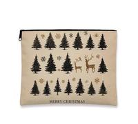 Bolsa de maquillaje de Navidad, bolsa de viaje rústica con ciervos del bosque para mujeres, organizador portátil de lona con cremallera, bolsa de aseo para el cuidado de la piel de vacaciones, Beige