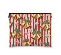 Bolsa de maquillaje de Navidad, campanas doradas y estrellas, bolsa de viaje para mujeres, organizador portátil de lona pequeño con cremallera, para festivales de invierno, Rojo -, 7x9 Inch, Campanas