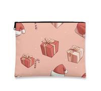 Bolsa de maquillaje de Navidad, con patrón de regalo fantástico, bolsa de viaje para mujeres, organizador portátil de lona con cremallera, bolsa de aseo de vacaciones, Melocotón, 7x9 Inch, Regalo