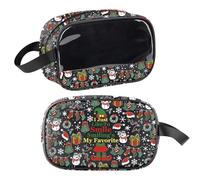 Bolsa de maquillaje de Navidad con texto en inglés "I Just Like To Smile Smiling's My Favorite Secret Santa Gifts Christmas Party Gifts Holiday Zipper Pouch Bag