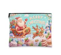 Bolsa de maquillaje de Navidad, Santa Claus y reno, bonitas bolsas de viaje para mujeres, bolsa portátil de lona pequeña con cremallera, organizador de neceser para el cuidado de la piel, Azul, 7x9