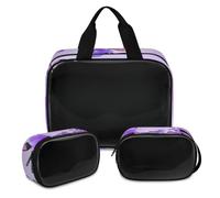 Bolsa de maquillaje de orquídea morada para mujeres y hombres, bolsa de cosméticos translúcida morada, bolsa de baño, bolsa de ducha, 3 piezas, organizador de cosméticos de viaje, color, XL, Neceser