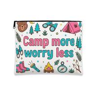 Bolsa de maquillaje de oso de camping, organizador de cosméticos divertido para mujeres, bolsa portátil con cierre, bolsa de aseo de viaje al aire última intervensión, Blanco, 7x9 Inch, Oso