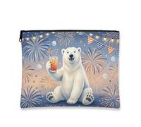 Bolsa de maquillaje de oso festivo, bonita bolsa de cosméticos de animales polares para mujer, organizador portátil de lona con cremallera, bolsa de aseo de viaje de vacaciones, 7 x 9 pulgadas
