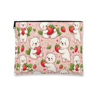 Bolsa de maquillaje de osos lindos, bolsa de cosméticos portátil con patrón de fresa para mujeres, divertido organizador de artículos de tocador de viaje, Melocotón, 7x9 Inch, Osos
