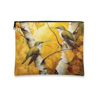 Bolsa de maquillaje de otoño con diseño de colibrí, bolsa de viaje para cosméticos, hojas de árbol de abedul, regalos para niñas, organizador portátil pequeño de lona con cremallera, 7 x 9 pulgadas