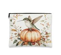 Bolsa de maquillaje de otoño con diseño de colibrí, divertida bolsa de viaje para mujeres, regalos para niñas, organizador portátil pequeño de lona con cremallera, 7 x 9 pulgadas