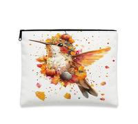 Bolsa de maquillaje de otoño con diseño de colibrí y pájaro, divertida bolsa de viaje para cosméticos de hojas de arce otoñales para mujeres, regalos para niñas, divertido organizador portátil pequeño