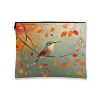 Bolsa de maquillaje de otoño con diseño de colibrí y pájaro, divertida bolsa de viaje para mujeres y niñas, organizador portátil pequeño de lona con cremallera, 7 x 9 pulgadas