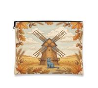 Bolsa de maquillaje de otoño con diseño de gatos azules rusos, bolsa de viaje vintage para mujer, organizador portátil de lona con cremallera, bolsa de aseo de otoño de 7 x 9 pulgadas