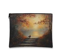 Bolsa de maquillaje de otoño con diseño de pollito, escena de la naturaleza otoñal, bolsa de viaje para mujeres, regalos para niñas, cachorros, organizador portátil pequeño de lona con cremallera, 7 x