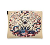 Bolsa de maquillaje de oveja de fútbol, bolsa de viaje vintage para mujeres, regalos para niñas, 4 de julio, portátil, pequeño, de lona, organizador con cremallera, 7 x 9 pulgadas
