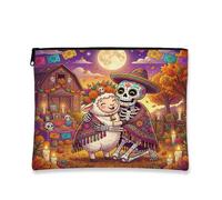 Bolsa de maquillaje de oveja del Día de los Muertos, divertida bolsa de viaje para cosméticos de esqueleto para mujeres y niñas, organizador portátil de lona con cremallera, bolsa de aseo de granja de