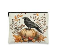 Bolsa de maquillaje de pájaros de cuervo de otoño, divertida bolsa de maquillaje de hojas de calabazas otoñales para mujeres, regalos para niñas, organizador portátil pequeño de lona con cremallera, 7