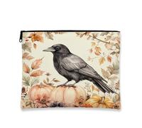 Bolsa de maquillaje de pájaros de cuervo de otoño, divertida bolsa de viaje para mujeres y niñas, organizador portátil de lona pequeño con cremallera, bolsa de aseo campestre de 7 x 9 pulgadas
