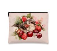 Bolsa de maquillaje de pájaros y bayas, bolsa de viaje floral de acuarela para mujer, organizador portátil de lona con cremallera, estuche de aseo de regalo de primavera, Melocotón, 7x9 Inch, Pájaro