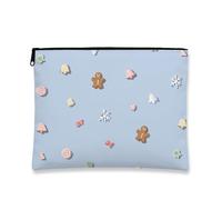 Bolsa de maquillaje de pan de jengibre, bolsa de viaje con patrón de caramelo para mujer, organizador portátil de lona con cremallera, bolsa de aseo para el cuidado de la piel de vacaciones, Azul, 7x9