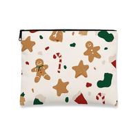 Bolsa de maquillaje de pan de jengibre, bolsa de viaje con patrón de galletas festivas para mujeres, organizador portátil de lona pequeño con cremallera, bolsa de aseo navideña para el cuidado de la