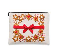 Bolsa de maquillaje de pan de jengibre, bolsa de viaje con patrón de galletas navideñas para mujer, organizador portátil de lona con cremallera, bolsa de aseo navideña para el cuidado de la piel, Rojo