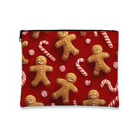 Bolsa de maquillaje de pan de jengibre, bolsa de viaje con patrón de galletas navideñas para mujer, organizador portátil de lona con cremallera, bolsa de aseo navideña para el cuidado de la piel, Rojo