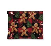 Bolsa de maquillaje de pan de jengibre, bolsa de viaje de cosméticos a cuadros de Navidad para mujer, organizador portátil de lona con cremallera, bolsa de aseo para el cuidado de la piel de