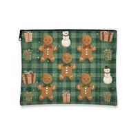 Bolsa de maquillaje de pan de jengibre, bolsa de viaje para cosméticos a cuadros verdes festivos, para mujer, organizador portátil con cremallera pequeña, bolsa de aseo para el cuidado de la piel de
