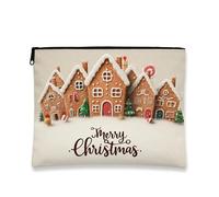 Bolsa de maquillaje de pan de jengibre, bolsa de viaje para cosméticos de pueblo de Navidad para mujer, organizador portátil de lona con cremallera, bolsa de aseo de vacaciones, Marrón, 7x9 Inch, Pan