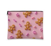 Bolsa de maquillaje de pan de jengibre, bonito patrón de galletas, bolsa de viaje para mujeres, organizador portátil de lona con cremallera, bolsa de aseo para el cuidado de la piel de vacaciones