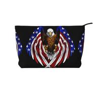 Bolsa de maquillaje de pana con águila patriótica de la bandera de Estados Unidos, versátil bolsa de cosméticos con cremallera para uso diario y organizador de capacidad de viaje, Black, Talla única