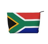 Bolsa de maquillaje de pana con bandera de Sudáfrica, versátil bolsa de cosméticos con cremallera para uso diario y organizador de capacidad de viaje, Black, Talla única