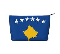 Bolsa de maquillaje de pana con cremallera, diseño de bandera de Kosovo, para viajes, artículos de tocador y uso diario