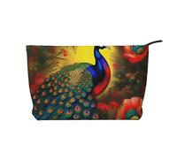 Bolsa de maquillaje de pana con cremallera, diseño de flores de pavo real, bolsa de cosméticos para viajes, artículos de tocador y uso diario