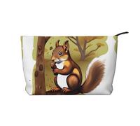 Bolsa de maquillaje de pana con diseño de ardilla que come nueces, versátil bolsa de cosméticos con cremallera para uso diario y organizador de capacidad de viaje, Black, Talla única