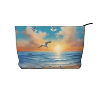 Bolsa de Maquillaje de Pana con diseño de gaviotas Junto al mar y Forro Resistente para Viajes y Uso Diario