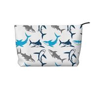 Bolsa de maquillaje de pana con diseño de tiburones de dibujos animados, versátil bolsa de cosméticos con cremallera para uso diario y organizador de capacidad de viaje, Black, Talla única