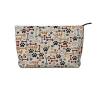 Bolsa de maquillaje de pana con estampado de huesos y patas, versátil bolsa de cosméticos con cremallera para uso diario y organizador de capacidad de viaje, Black, Talla única