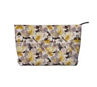 Bolsa de maquillaje de pana con flores amarillas y grises, versátil bolsa de cosméticos con cremallera para uso diario y organizador de capacidad de viaje, Black, Talla única