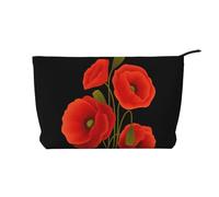 Bolsa de maquillaje de pana con flores de amapola, versátil bolsa de cosméticos con cremallera para uso diario y organizador de capacidad de viaje, Black, Talla única