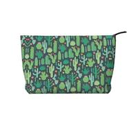 Bolsa de maquillaje de pana con ilustración de cactus sin costuras, versátil bolsa de cosméticos con cremallera para uso diario y organizador de capacidad de viaje, Black, Talla única