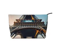 Bolsa de maquillaje de pana con imagen de la Torre Eiffel de París, neceser organizador de aseo, Black, Talla única