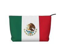 Bolsa de maquillaje de pana con la bandera de México, versátil bolsa de cosméticos con cremallera para uso diario y organizador de capacidad de viaje, Black, Talla única