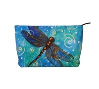 Bolsa de maquillaje de pana con libélula azul, versátil bolsa de cosméticos con cremallera para uso diario y organizador de capacidad de viaje, Black, Talla única